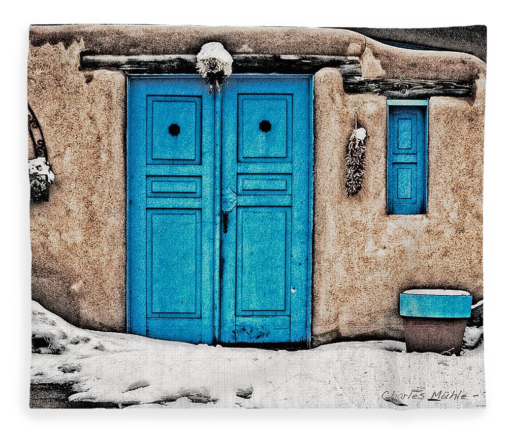 Santa Fleece Blanket featuring the photograph Very Blue Door by Charles Muhle