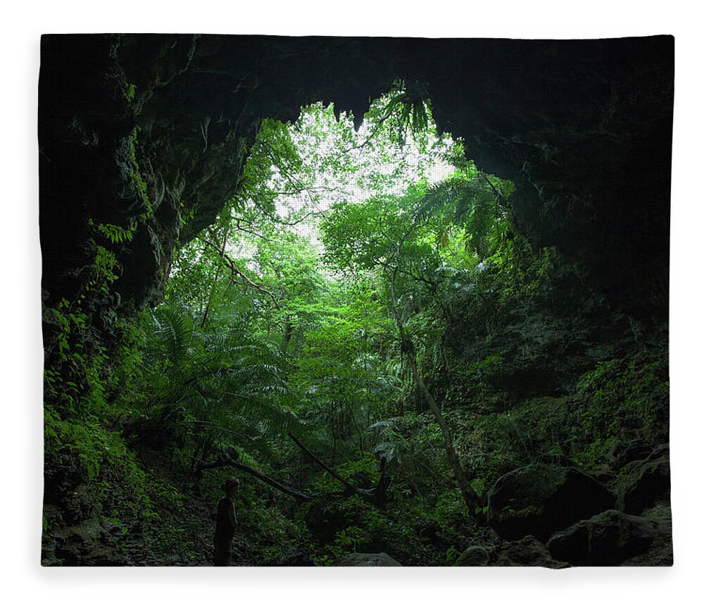 Tranquility Fleece Blanket featuring the photograph View Of Jungle From A Limestone Cave by Ippei Naoi