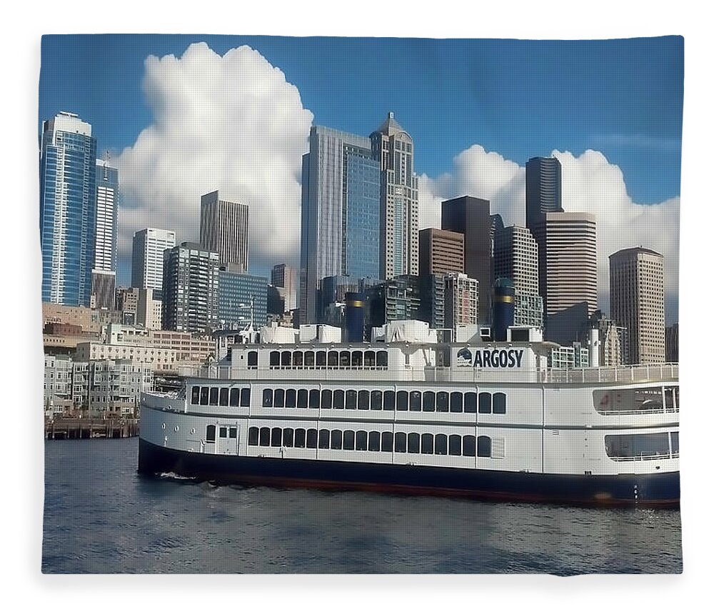 Transportation Fleece Blanket featuring the photograph View of the Seattle Waterfront by Cathy Anderson