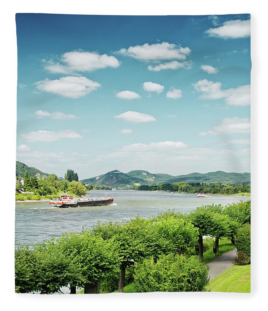 North Rhine Westphalia Fleece Blanket featuring the photograph View Over River Rhine by Elisabeth Schmitt