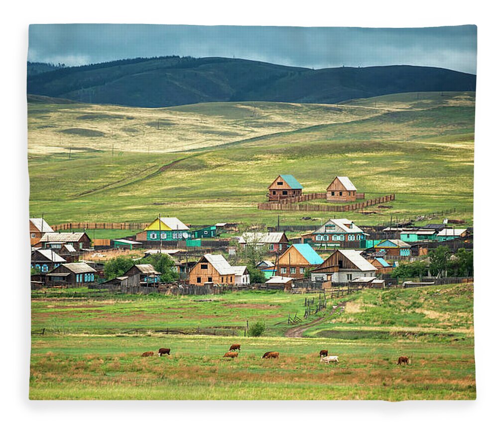 Village In Siberia Fleece Blanket by Nutexzles 