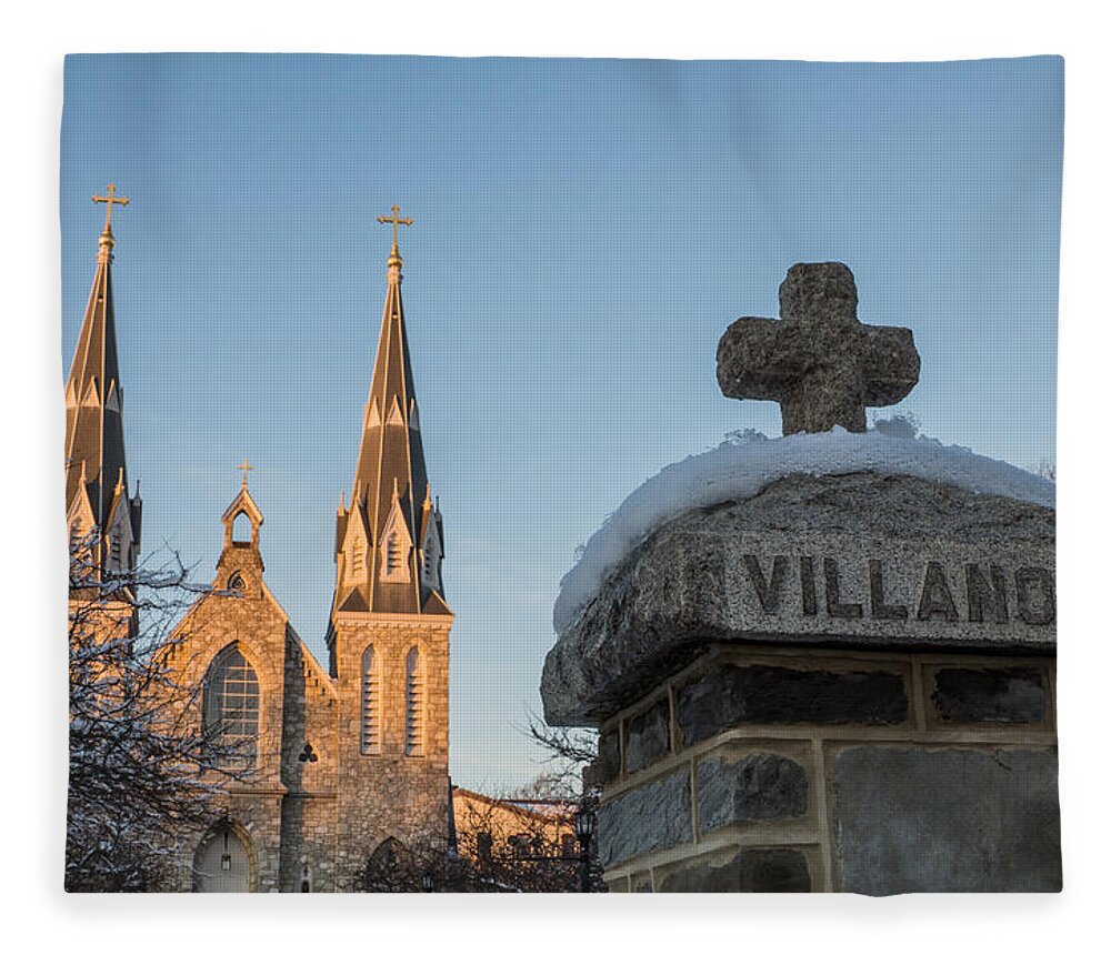 Villanova Fleece Blanket featuring the photograph Villanova Wall and Chapel by Photographic Arts And Design Studio