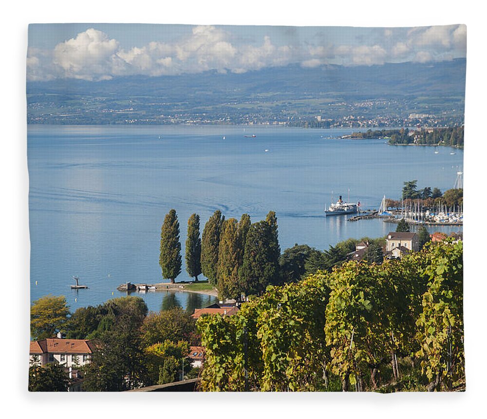 Lutry Fleece Blanket featuring the photograph Vines over Lake Geneva by Rob Hemphill