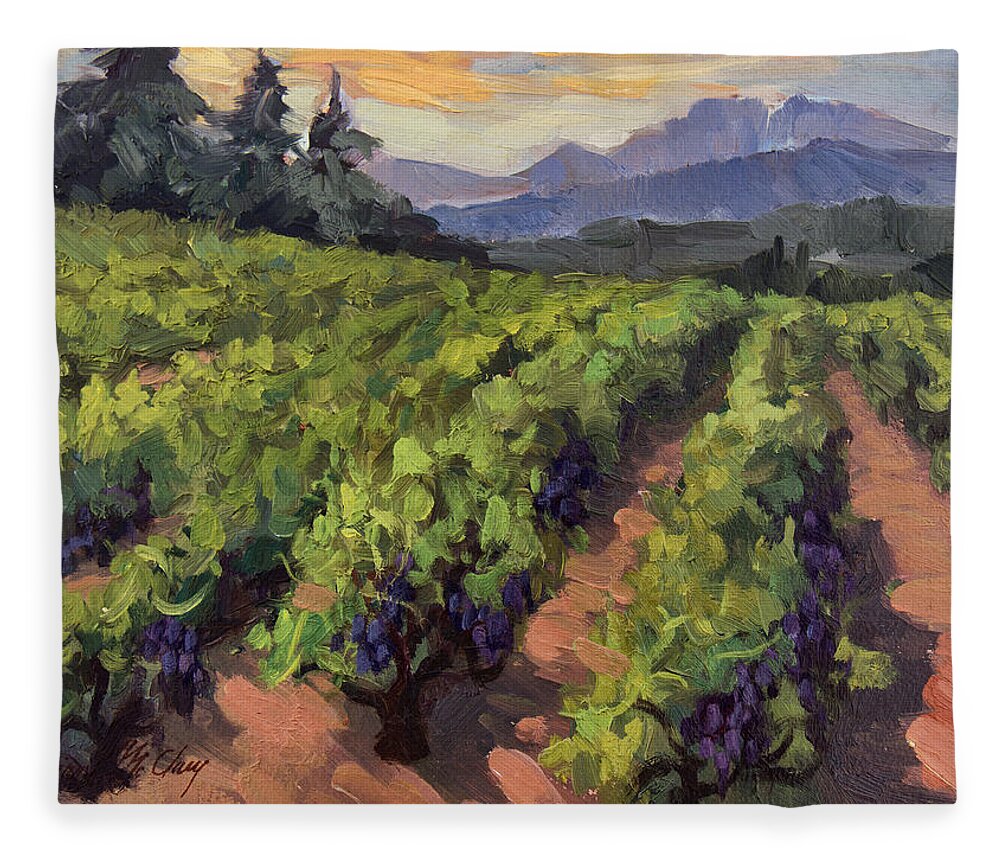 Vineyard At Dentelles Fleece Blanket featuring the painting Vineyard at Dentelles by Diane McClary