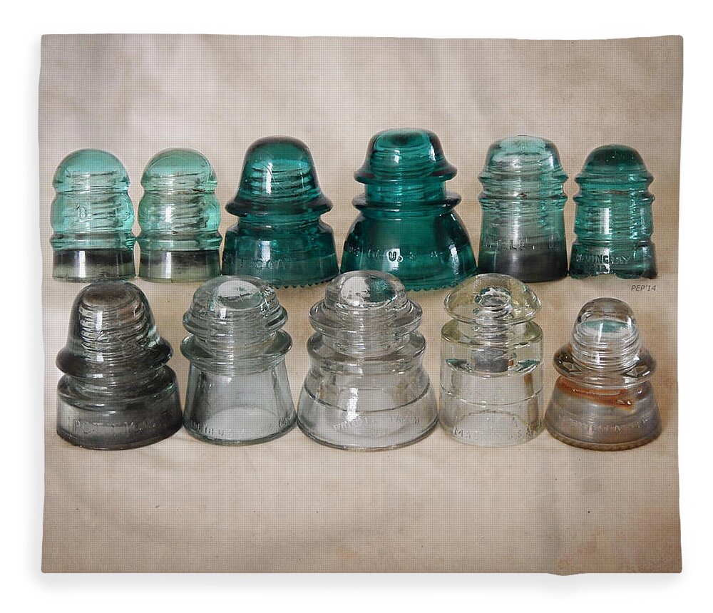 Vintage Glass Fleece Blanket featuring the photograph Vintage Glass Insulators by Phil Perkins