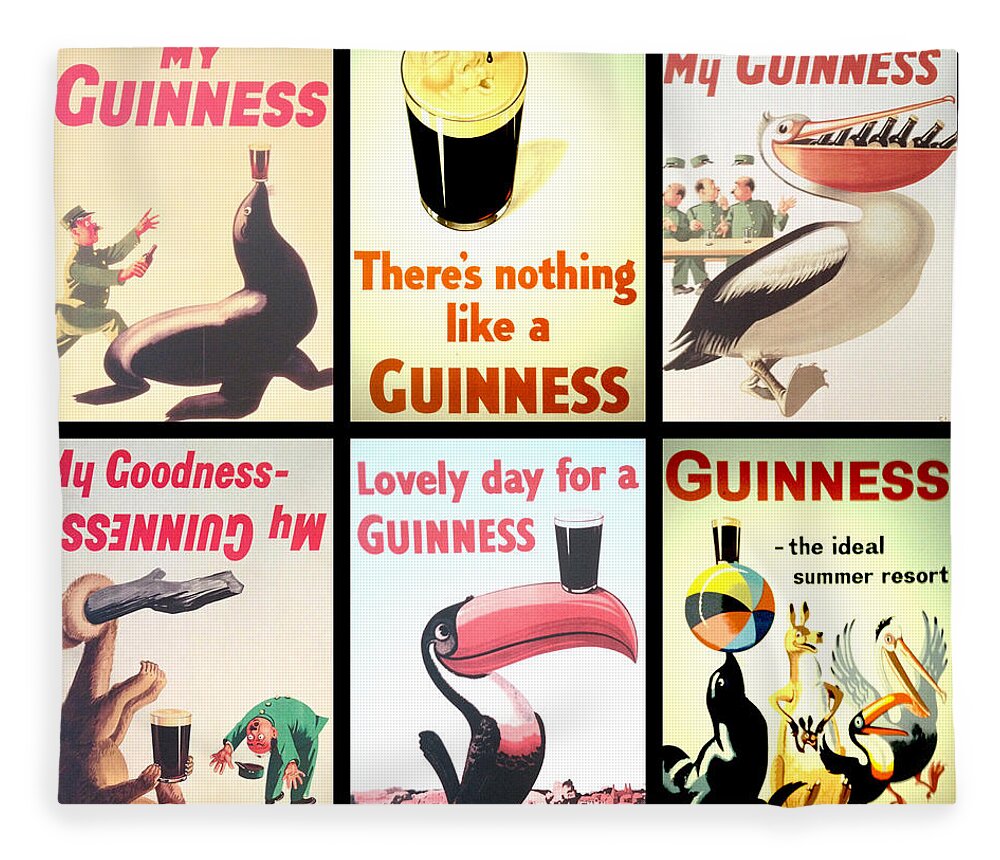 Guinness Collage Fleece Blanket featuring the digital art Vintage Guinness by Georgia Fowler