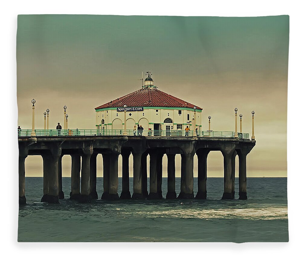 Manhattan Beach Fleece Blanket featuring the photograph Vintage Manhattan Beach Pier by Kim Hojnacki