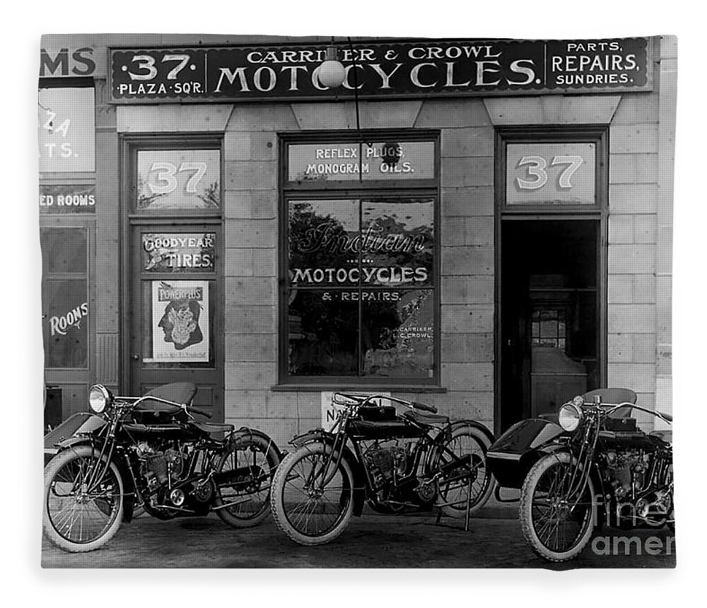 Vintage Motorcycle Dealership Fleece Blanket featuring the photograph Vintage Motorcycle Dealership by Jon Neidert