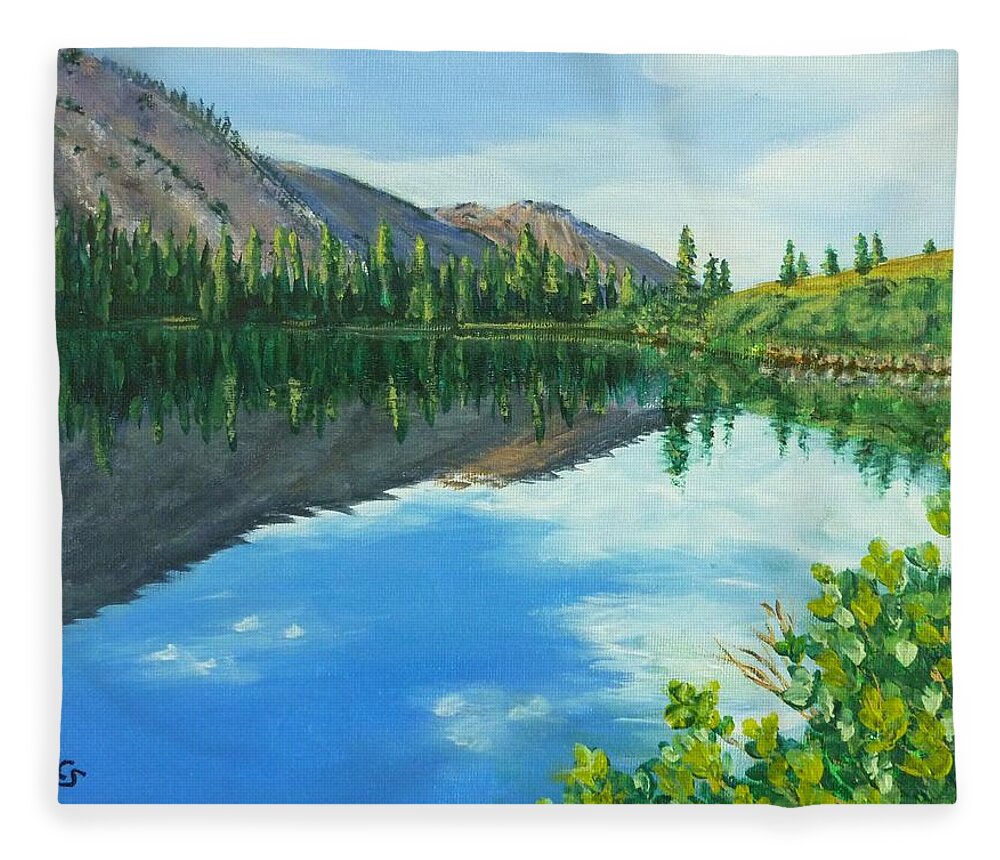 Virginia Lake Fleece Blanket featuring the painting Virginia Lake by Amelie Simmons