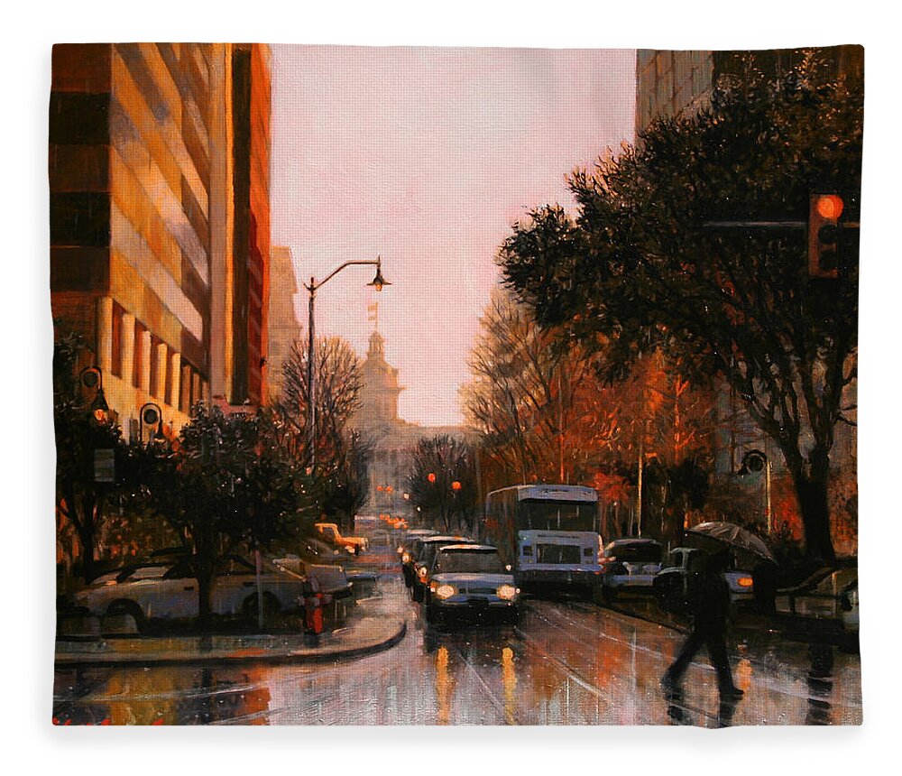 Rain Fleece Blanket featuring the painting Vista Drizzle by Blue Sky