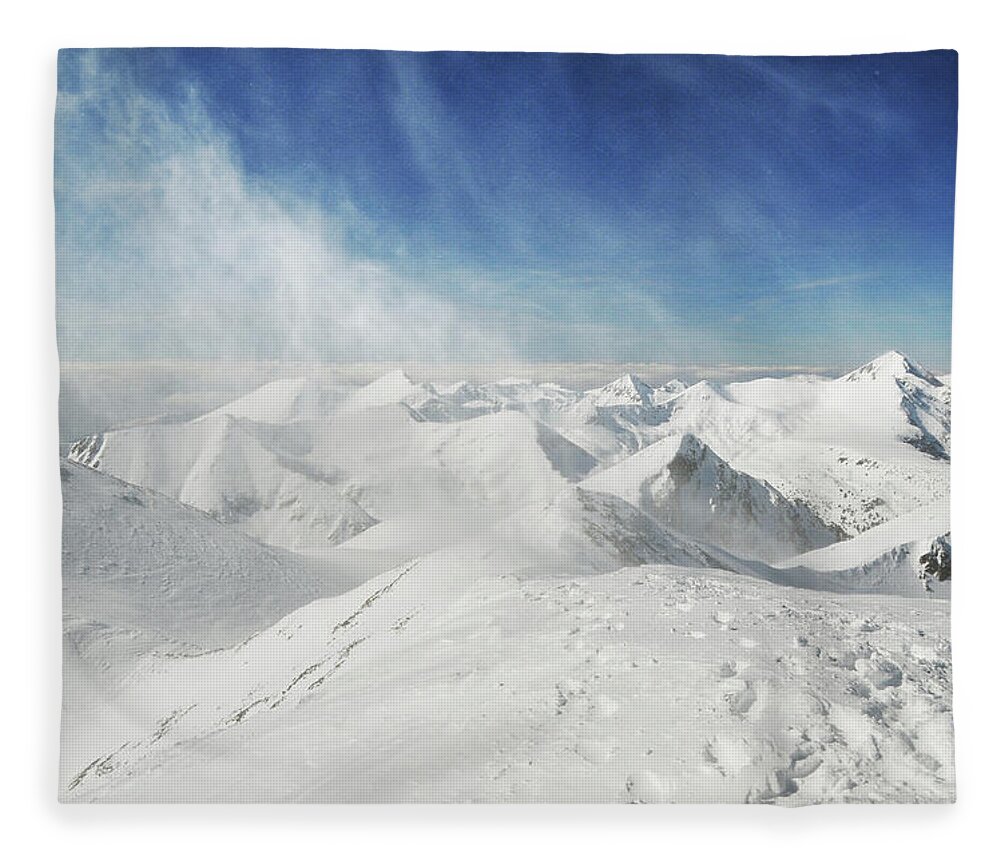 Scenics Fleece Blanket featuring the photograph Vortex At Summit, Snowy Scenery At by Maya Karkalicheva