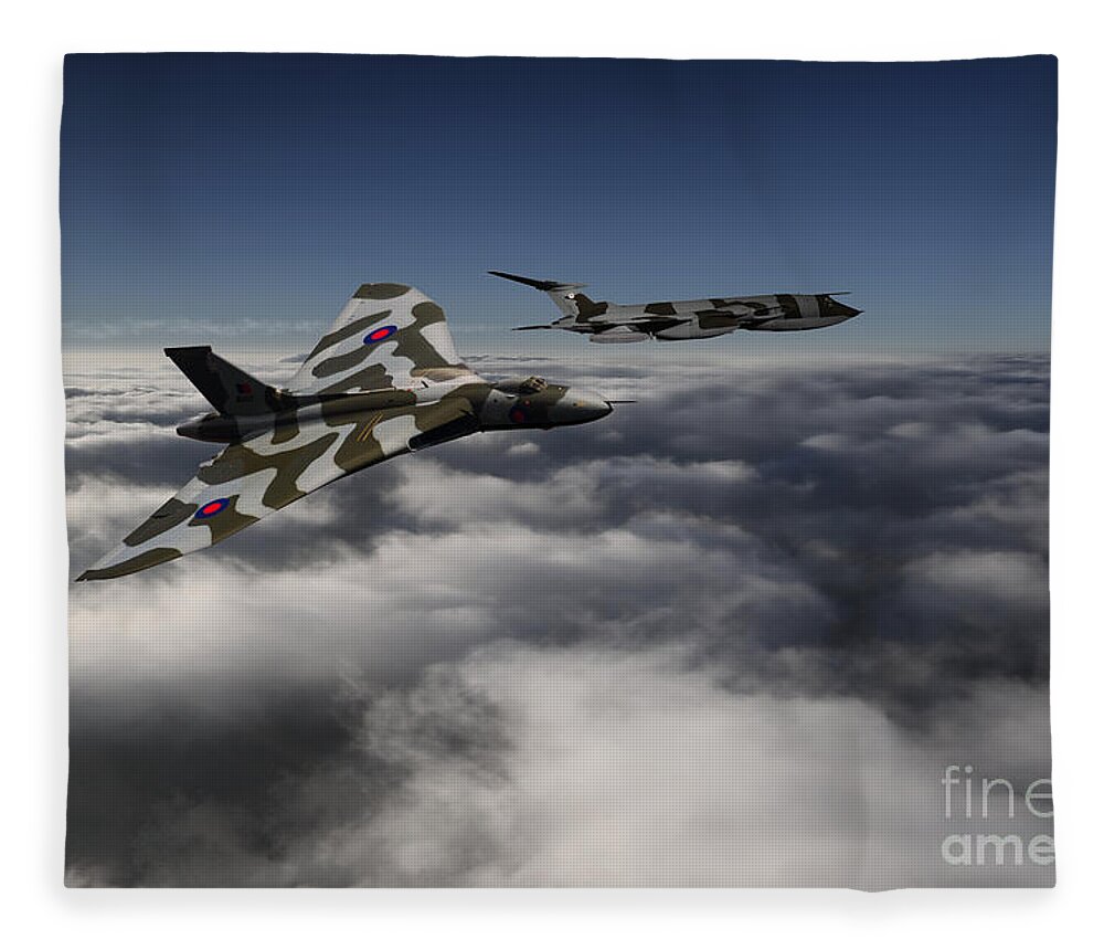 Avro Fleece Blanket featuring the digital art Vulcan and Victor by Airpower Art