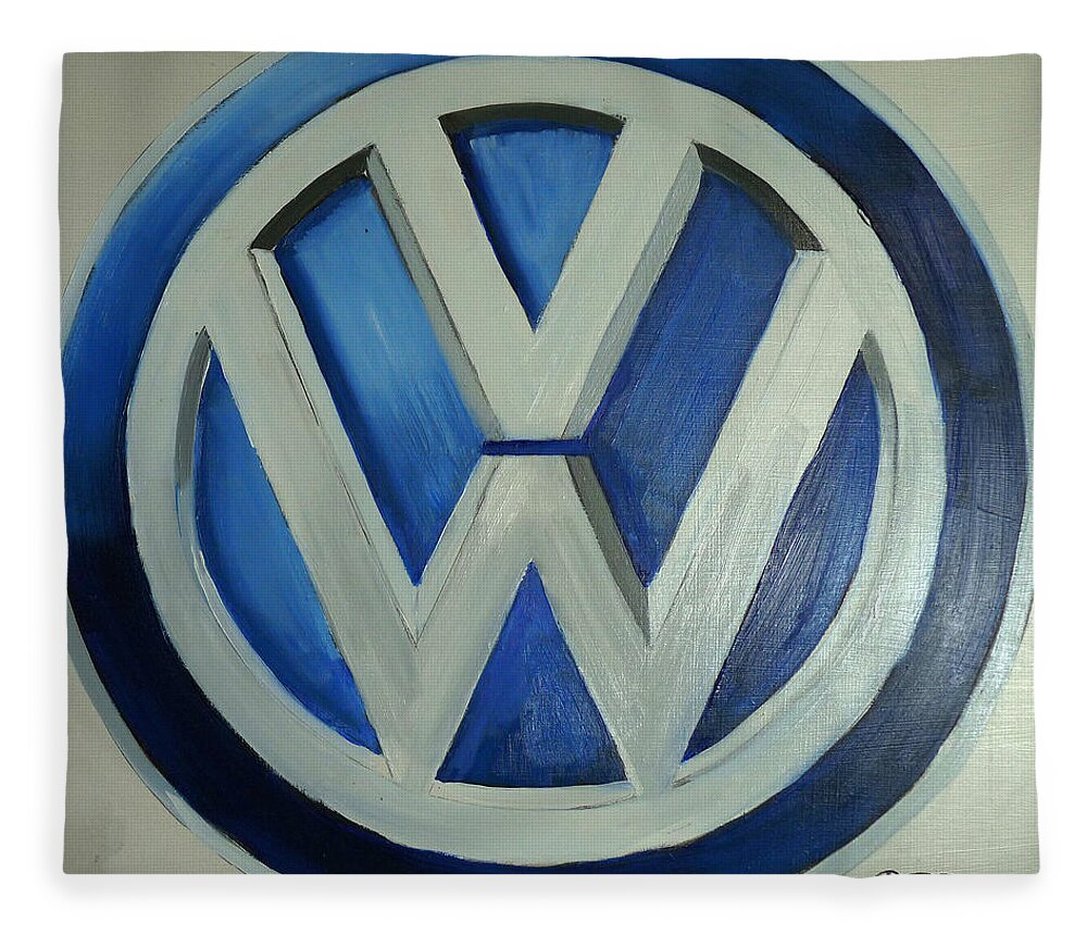 Vw Fleece Blanket featuring the painting VW Logo Blue by Richard Le Page