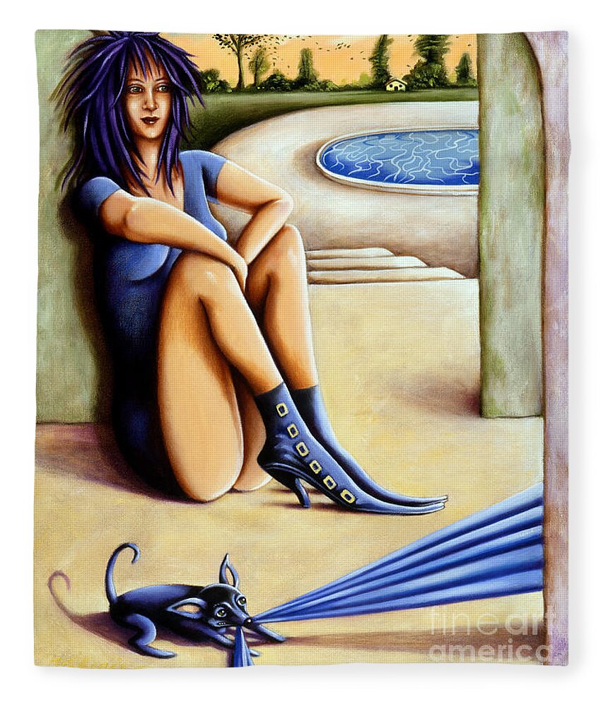 Fantasy Fleece Blanket featuring the painting Waiting by Valerie White