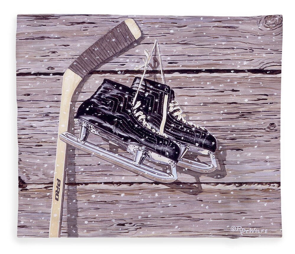 Hockey Fleece Blanket featuring the painting Wall of Fame by Richard De Wolfe