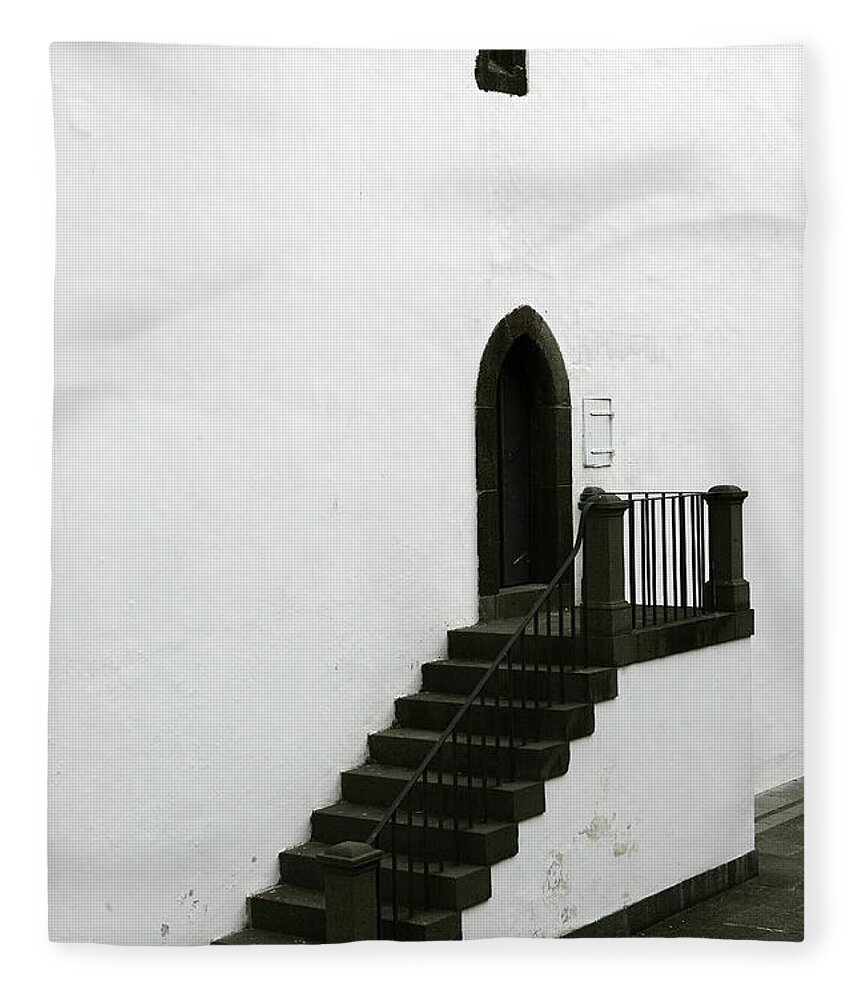 Black Color Fleece Blanket featuring the photograph Wall With Black Door And Staircase In by David Santiago Garcia / Aurora Photos