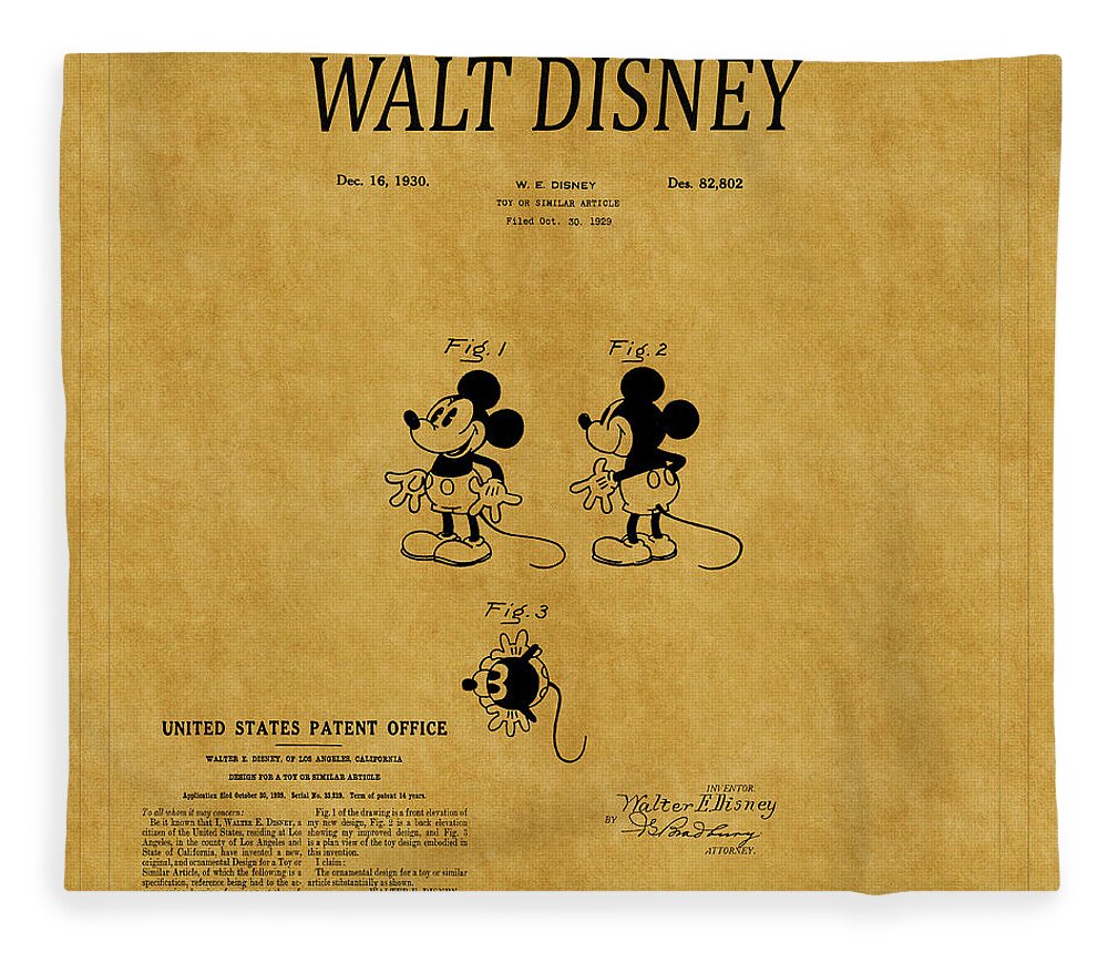 Disney Fleece Blanket featuring the photograph Walt Disney Patent A by Andrew Fare