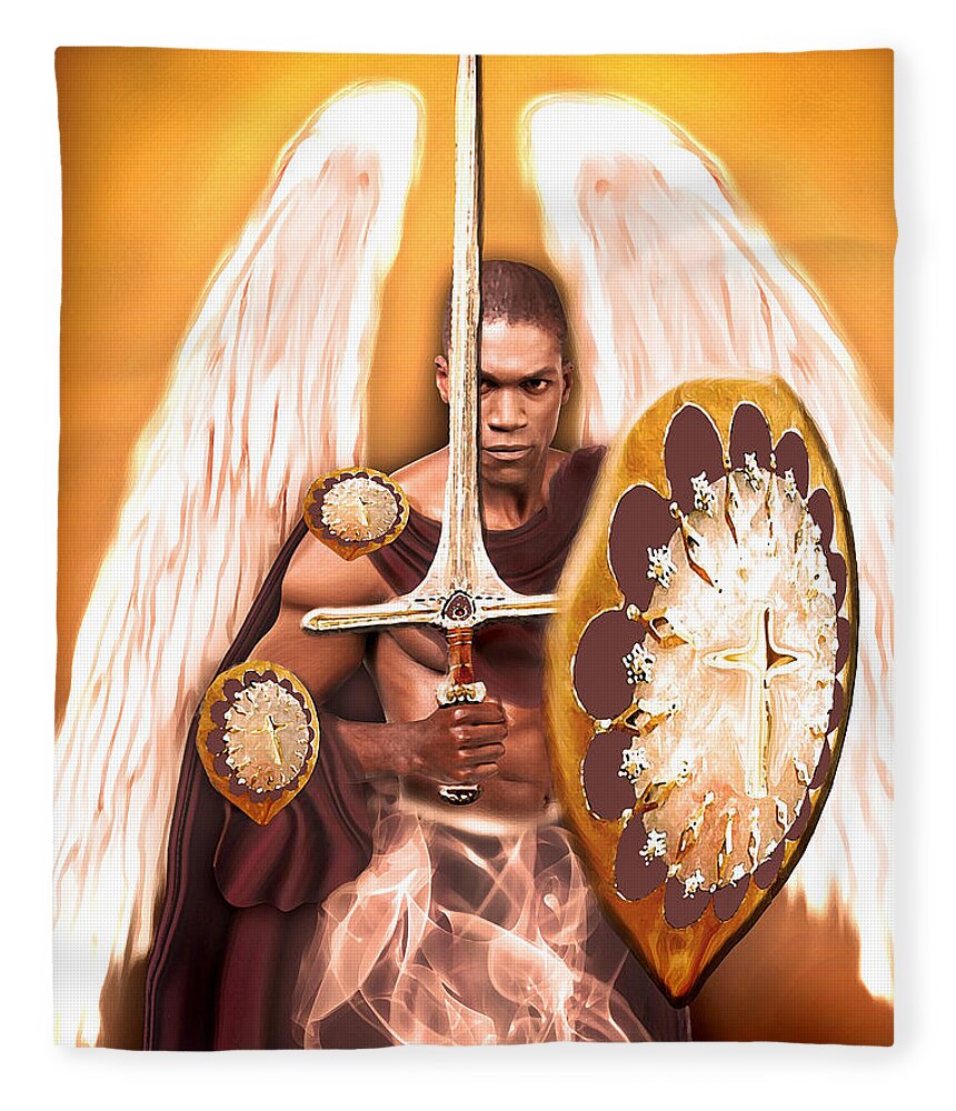 Angel Fleece Blanket featuring the digital art Warrior Angel by Jennifer Page