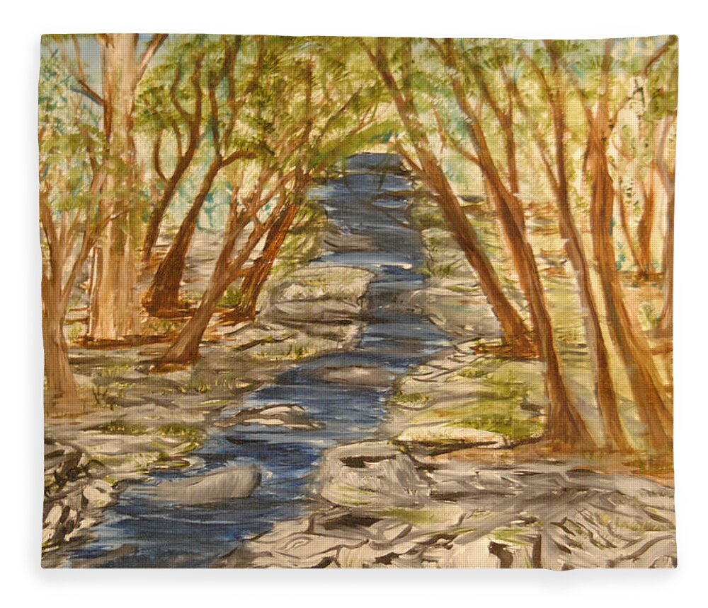 Stream Fleece Blanket featuring the painting Washington Backcountry by Suzanne Surber