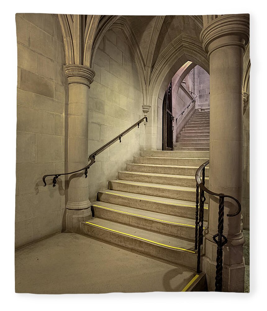National Cathedral Fleece Blanket featuring the photograph Washington Cathedral Staircase Architecture by Susan Candelario