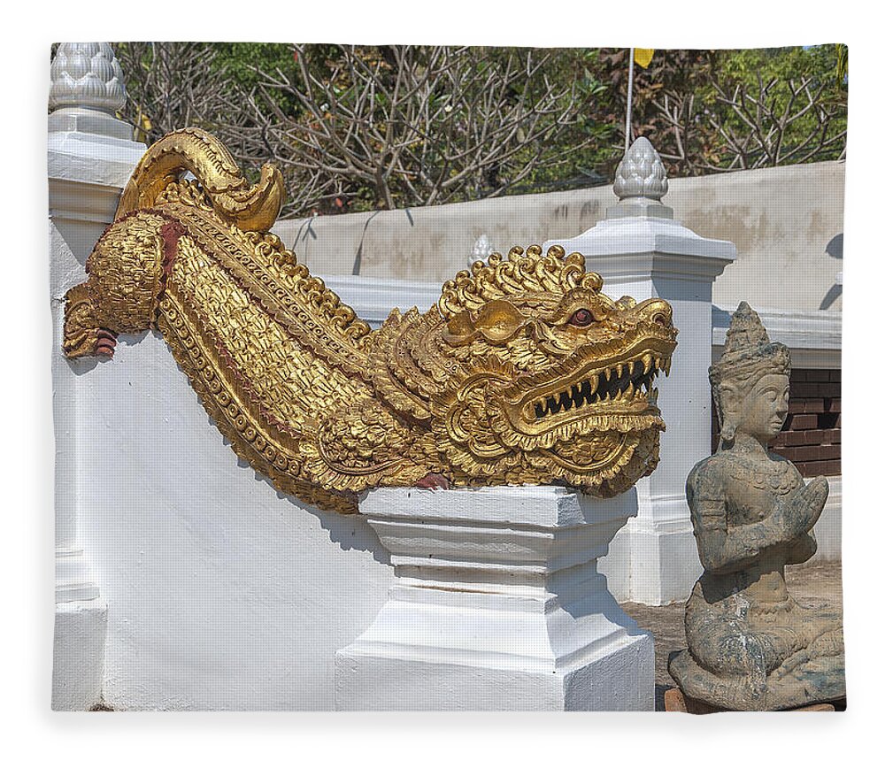 Scenic Fleece Blanket featuring the photograph Wat Chedi Liem Phra Ubosot Gate Makara DTHCM0836 by Gerry Gantt