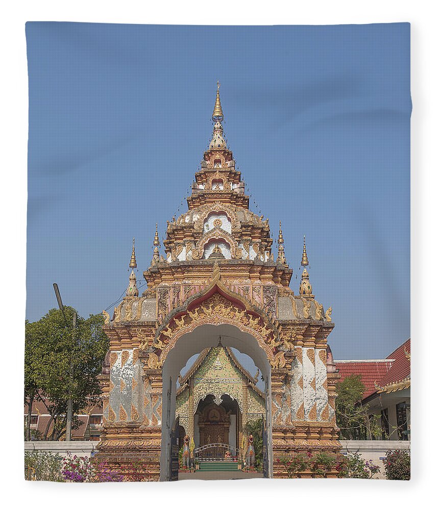 Scenic Fleece Blanket featuring the photograph Wat Pa Phrao Nok Temple Gate DTHCM0772 by Gerry Gantt