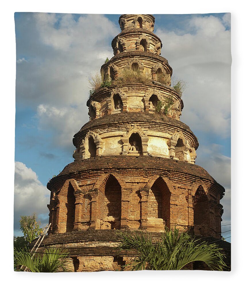Southeast Asia Fleece Blanket featuring the photograph Wat Puak Hong, Stepped Chedi by John Elk