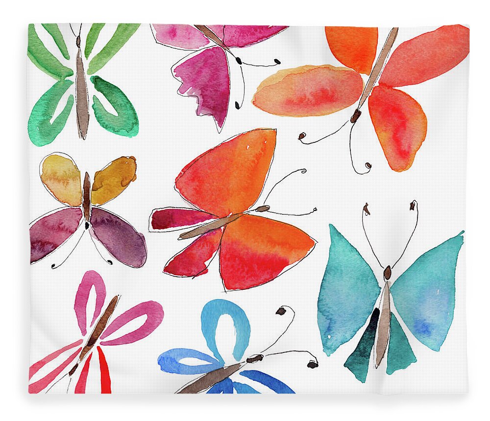 Watercolor Painting Fleece Blanket featuring the digital art Watercolor Butterflies by Anndoronina