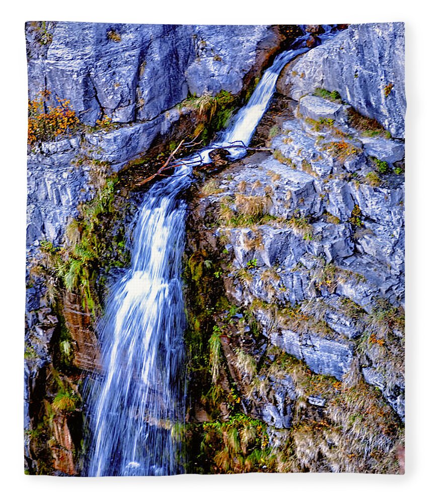 Waterfall Fleece Blanket featuring the photograph Waterfall-Mt Timpanogos by David Millenheft