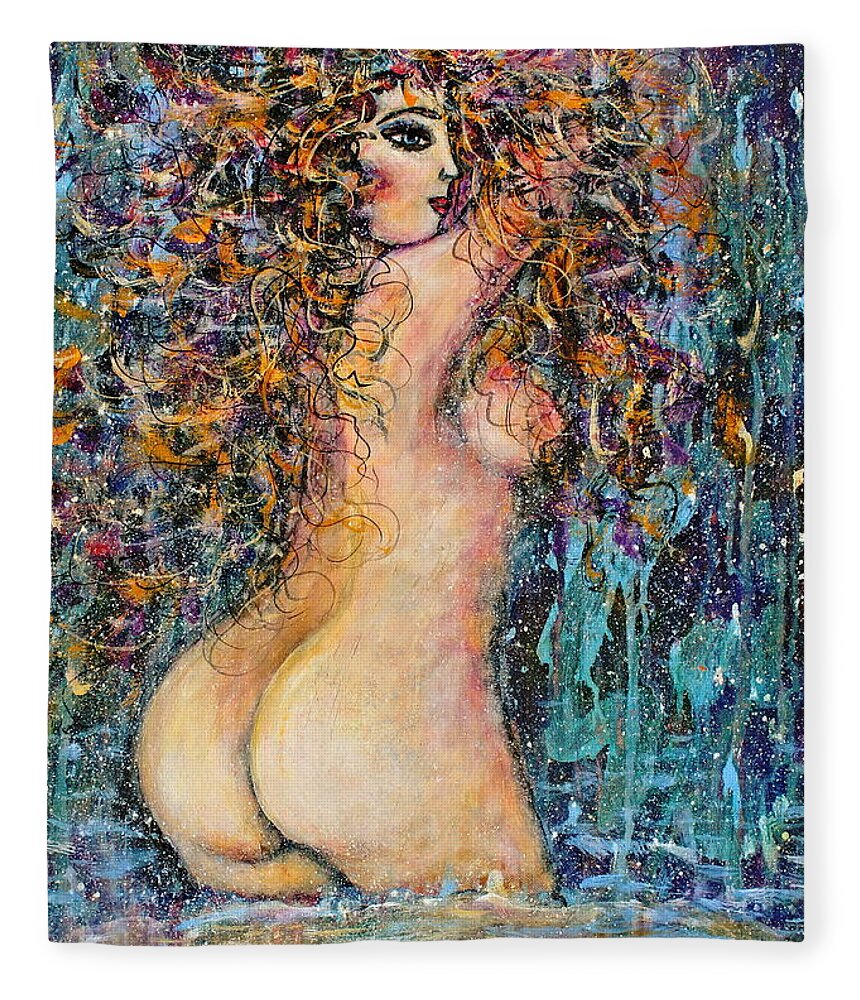Nude Fleece Blanket featuring the painting Waterfall Nude by Natalie Holland