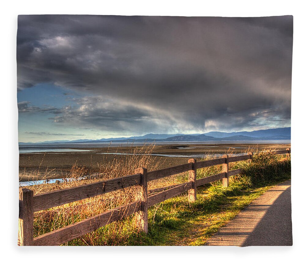 Fence Fleece Blanket featuring the photograph Waterfront Walkway by Randy Hall