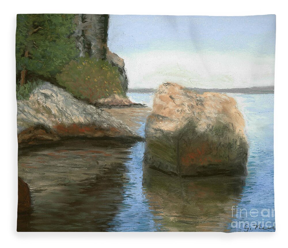 Watmough Bight Fleece Blanket featuring the pastel Watmough Low Tide by Ginny Neece