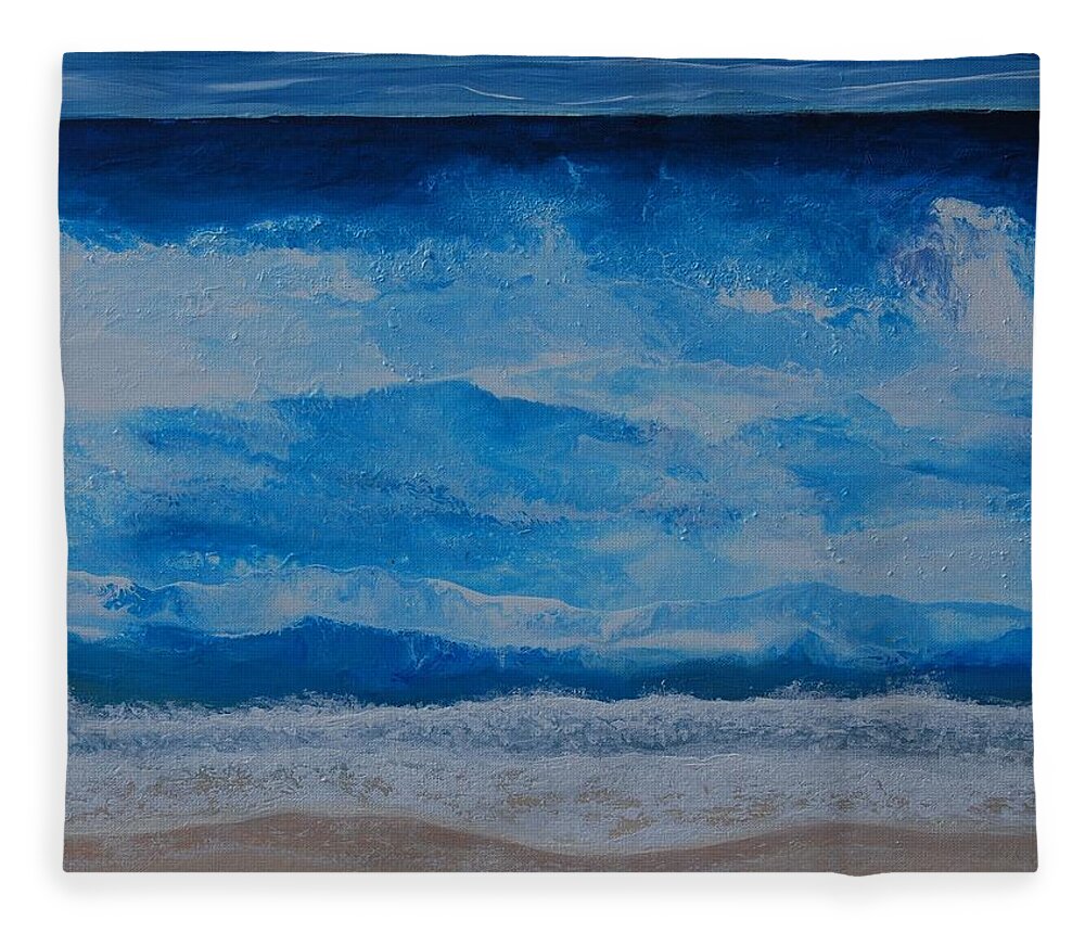 Indigo Fleece Blanket featuring the painting Waves by Linda Bailey