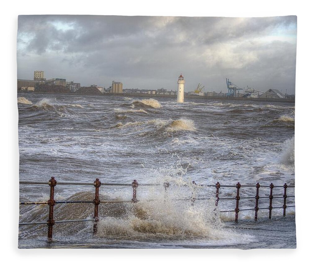 Lighthouse Fleece Blanket featuring the photograph Waves On The Slipway by Spikey Mouse Photography