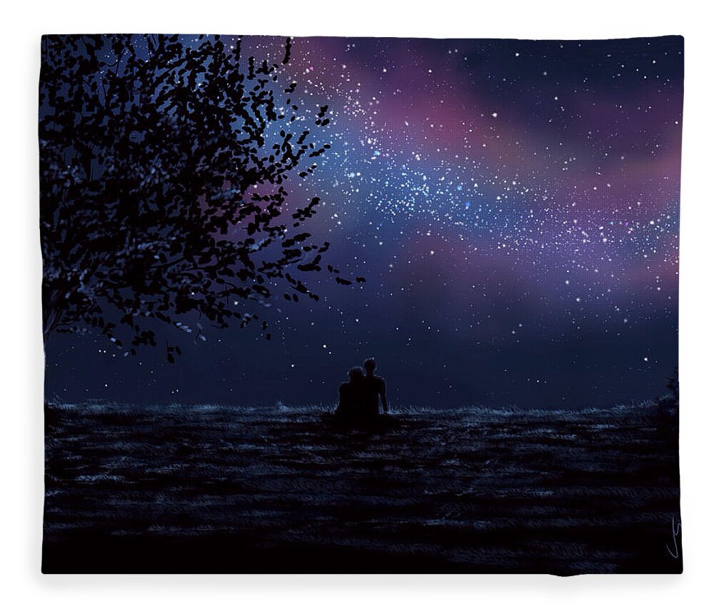 Night Fleece Blanket featuring the painting We are still looking up by Veronica Minozzi