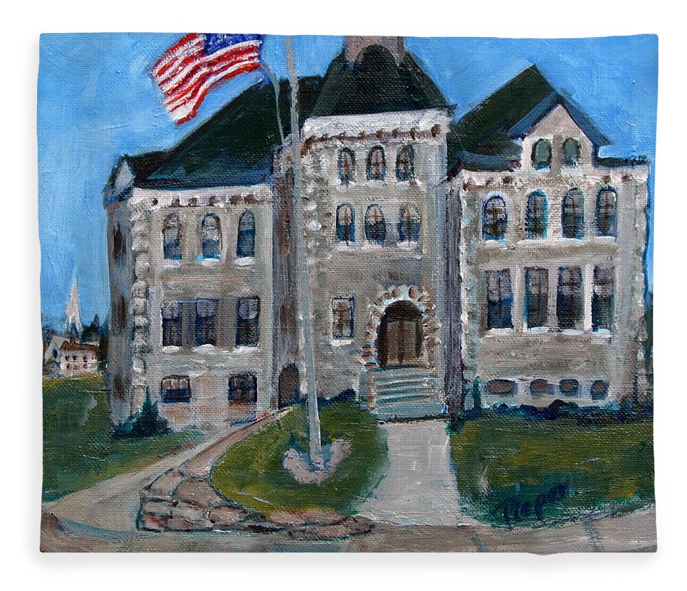 Painting Of Canajoharie Landmark Fleece Blanket featuring the painting West Hill School in Canajoharie New York by Betty Pieper