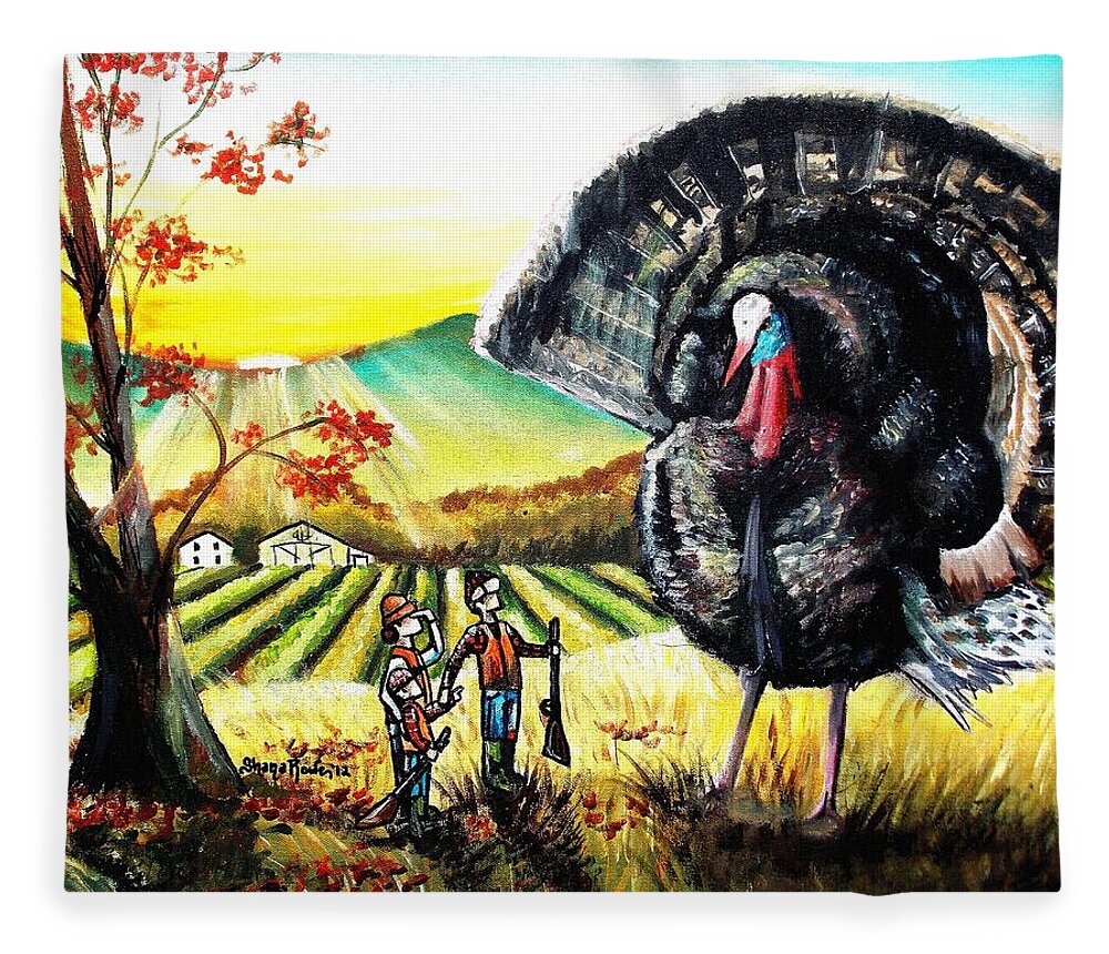 Thanksgiving Fleece Blanket featuring the painting Whats for Dinner? by Shana Rowe Jackson