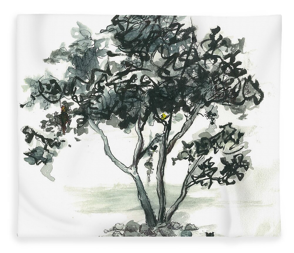 Tree Fleece Blanket featuring the painting Studying the Menu by Maria Hunt