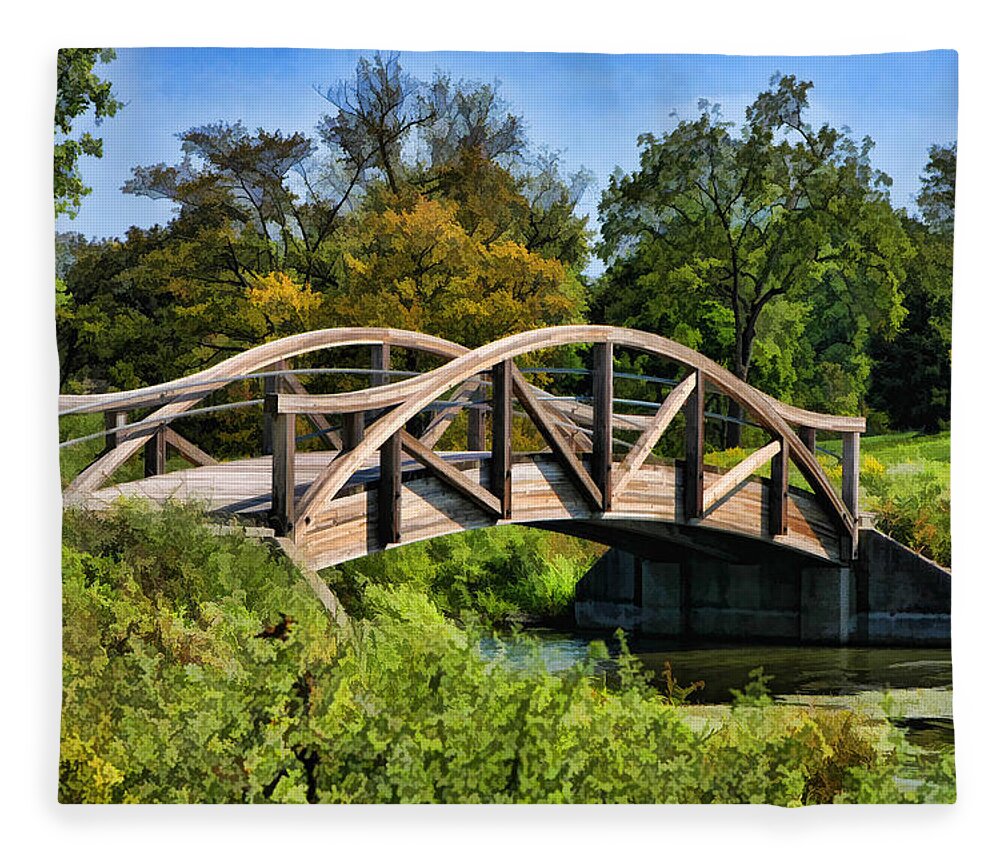 Wheaton Fleece Blanket featuring the painting Wheaton Northside Park Bridge by Christopher Arndt