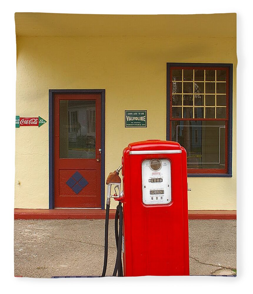  Red Gas Pump Fleece Blanket featuring the photograph When Gas was Cheap by Randy Pollard