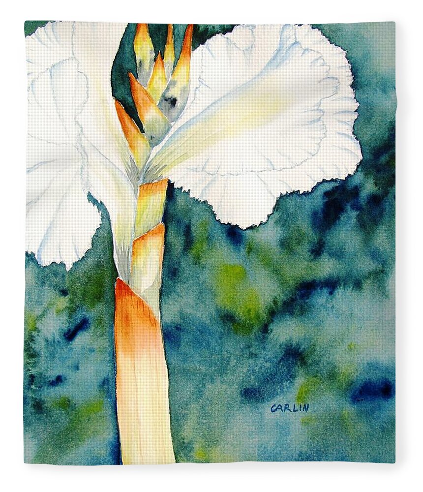 Canna Fleece Blanket featuring the painting White Canna Flower by Carlin Blahnik CarlinArtWatercolor
