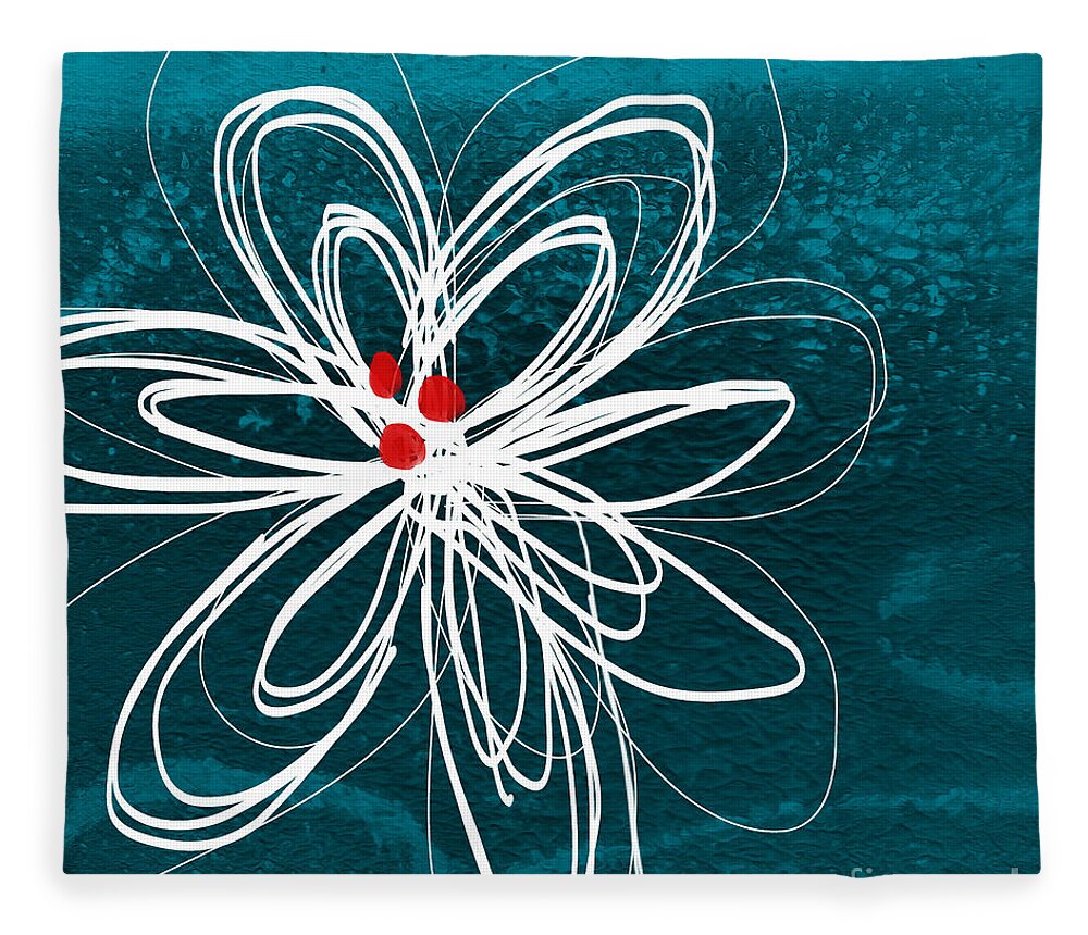 Abstract Fleece Blanket featuring the painting White Flower by Linda Woods