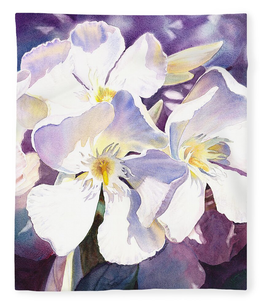 Oleander Fleece Blanket featuring the painting White Oleander by Irina Sztukowski