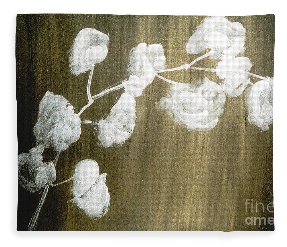  Flower Fleece Blanket featuring the painting White Orchid by Fereshteh Stoecklein