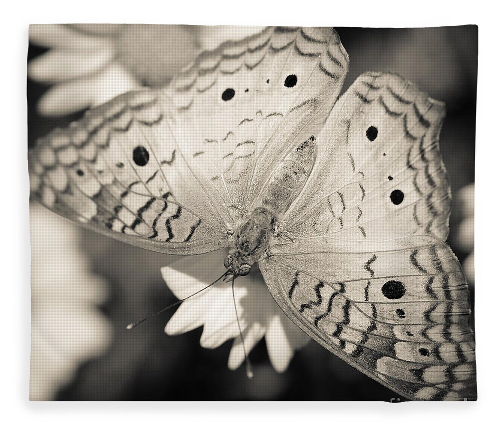 Butterfly Fleece Blanket featuring the photograph White Peacock Butterfly by Tamara Becker