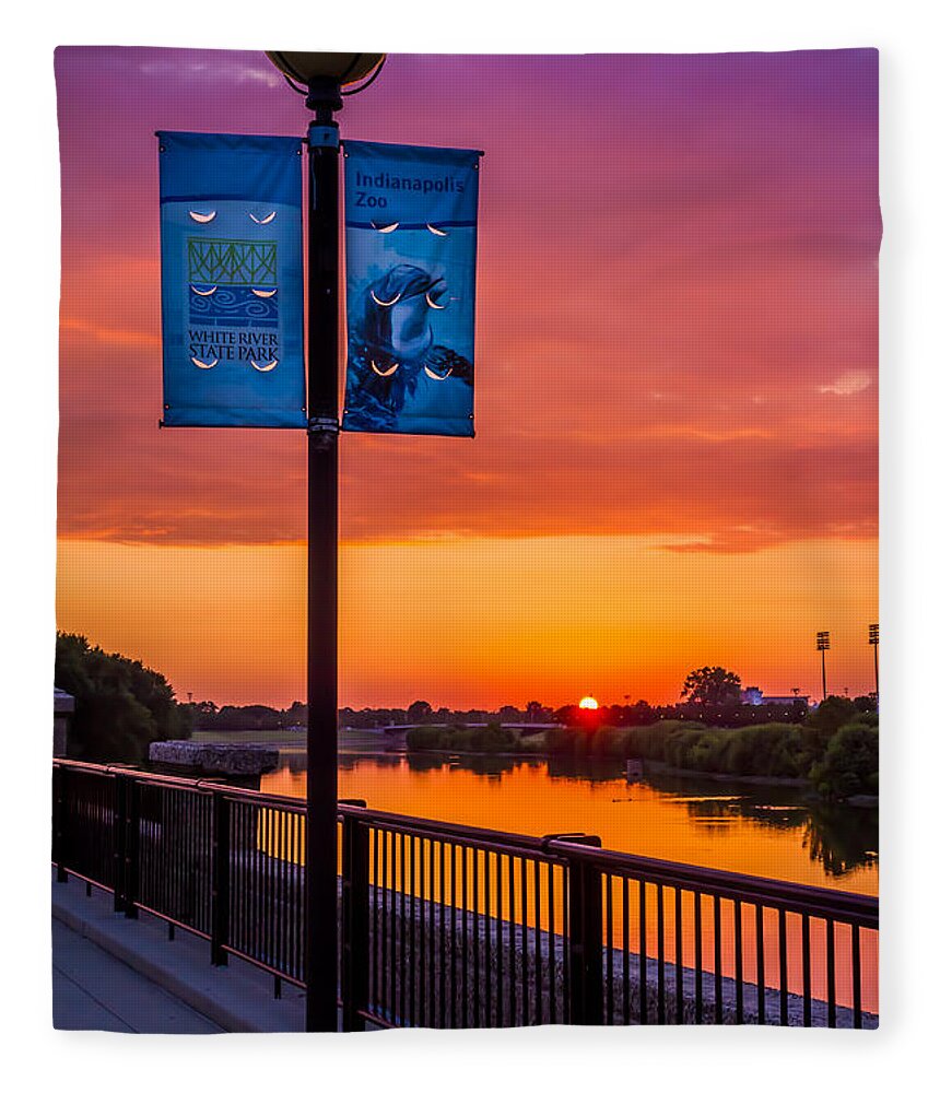 Indiana Fleece Blanket featuring the photograph White River Sunset by Ron Pate