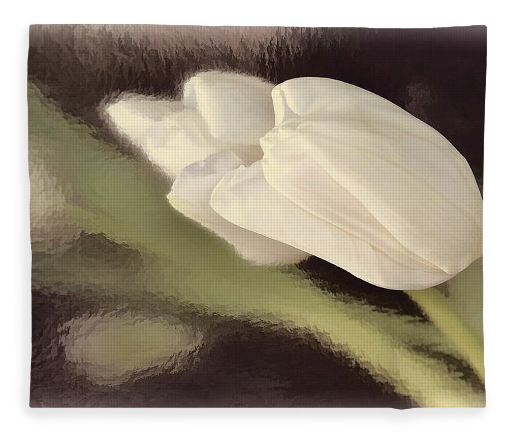 Flower Fleece Blanket featuring the photograph White Tulip Reflected in Misty Water by Phyllis Meinke