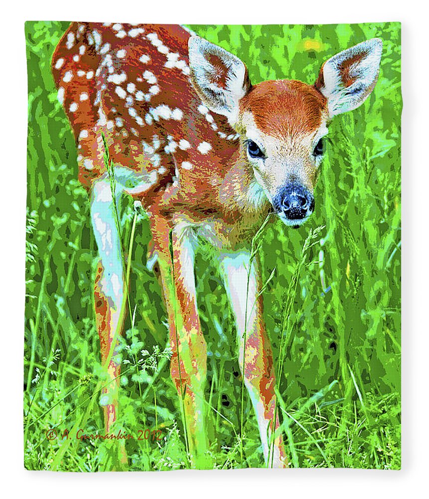 White-tailed Deer Fleece Blanket featuring the photograph Whitetailed Deer Fawn Digital Image by A Macarthur Gurmankin