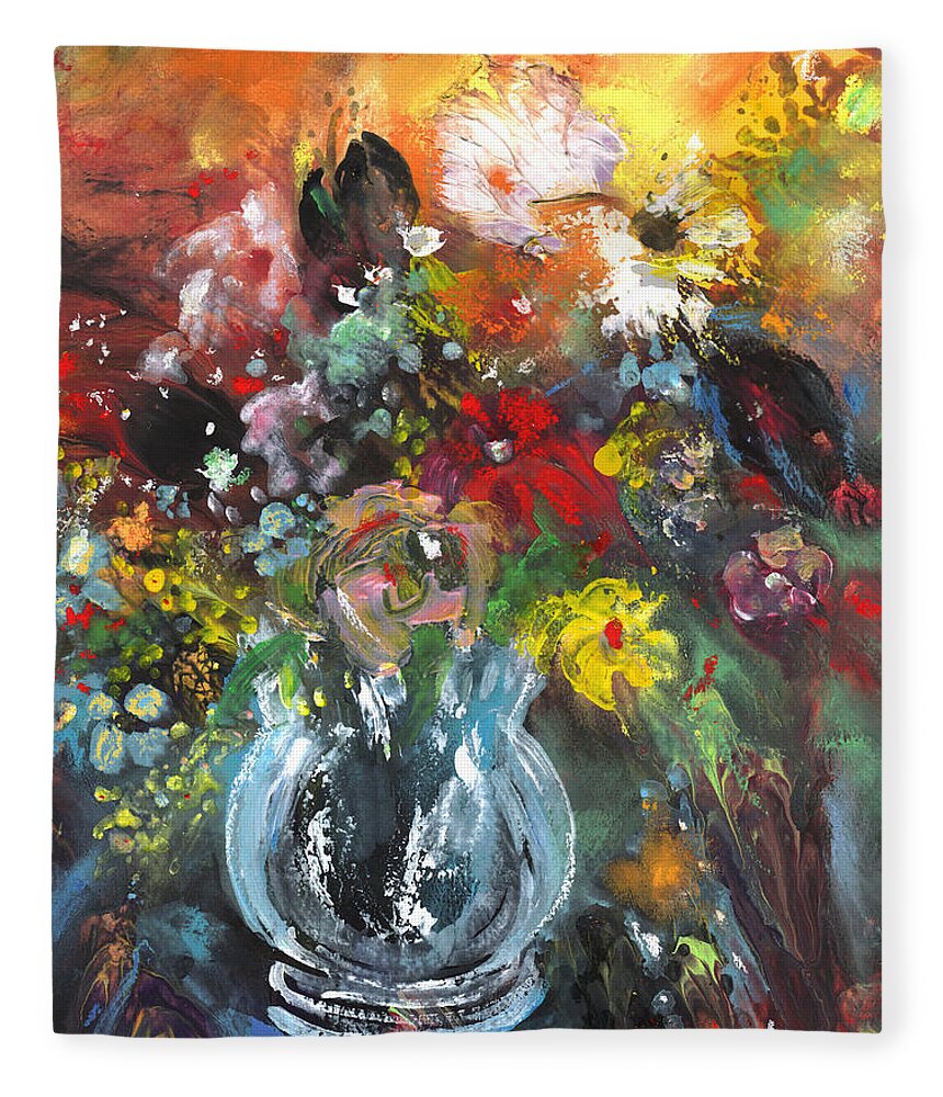 Flowers Fleece Blanket featuring the painting Wild Flowers in A Glass Jar by Miki De Goodaboom