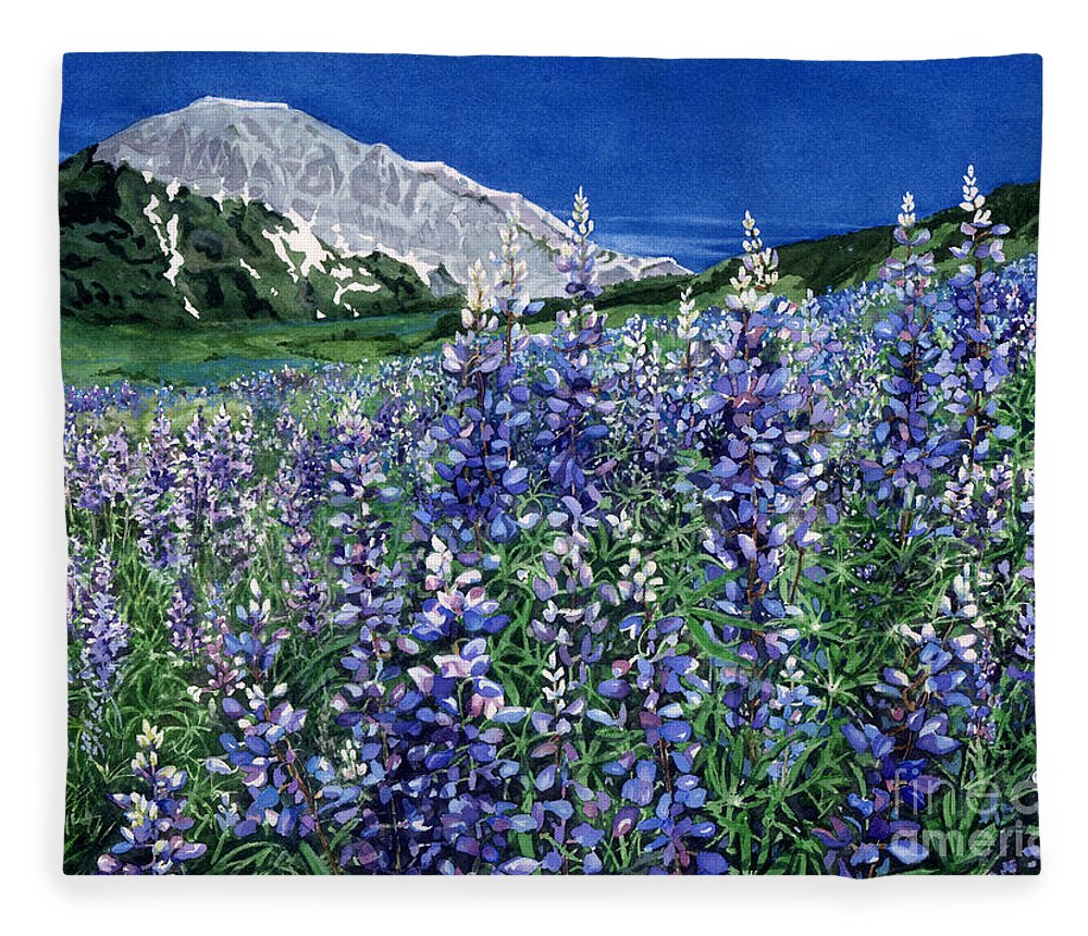 Rocky Mountain Biological Laboratory Fleece Blanket featuring the painting Wild Lupine by Barbara Jewell